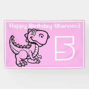 Banderoles Tout âge rose T Rex Dinosaur Anniversaire