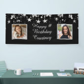 Banderoles Tout Anniversaire Black Silver Stars Photos Texte  (Salon professionnel)