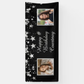 Banderoles Tout Anniversaire Black Silver Stars Photos Texte  (Vertical)