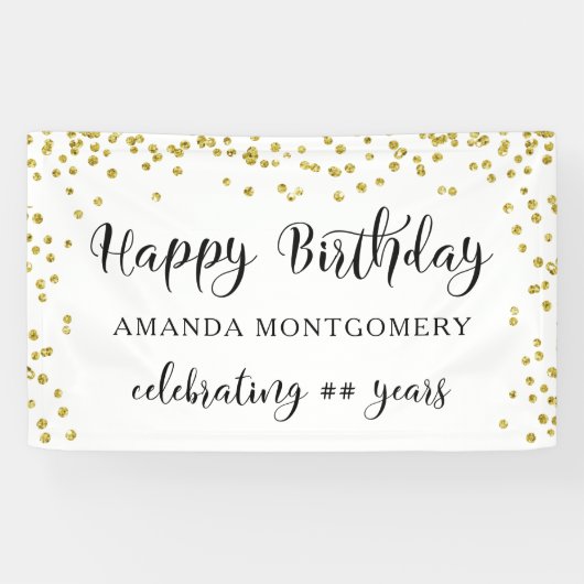 Banderoles Toute année Anniversaire Confetti Script Noir et O (Horizontal)