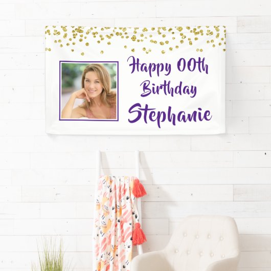 Banderoles Toute année Anniversaire Purple Gold Confetti Phot (En situation)