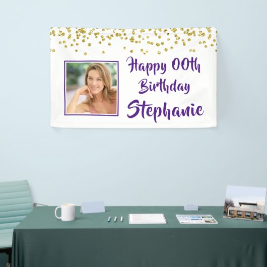 Banderoles Toute année Anniversaire Purple Gold Confetti Phot (Salon professionnel)