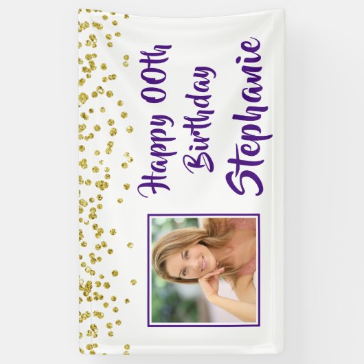 Banderoles Toute année Anniversaire Purple Gold Confetti Phot (Vertical)
