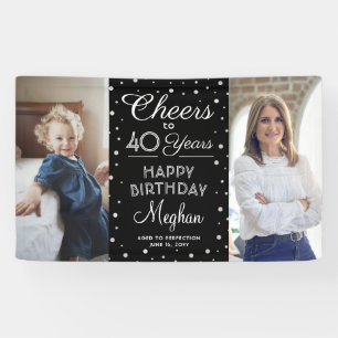 Banderoles Toute anniversaire Acclamations Confettis Noir Arg