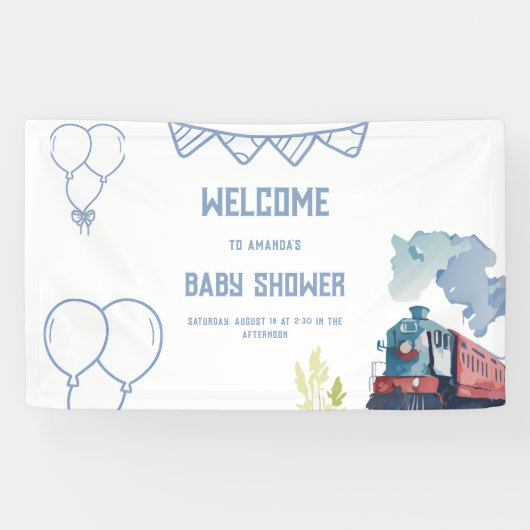 Banderoles Train Blue Balloons garçon Baby shower Whimsical (Horizontal)