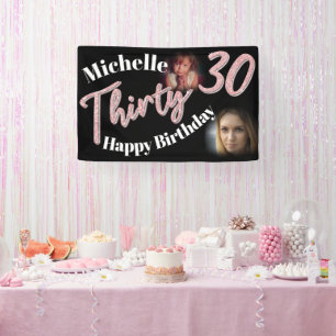 Banderoles Trente 30e anniversaire deux script photo rose ros