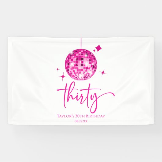 Banderoles Trente Pink Disco Ball 30e fête d'anniversaire (Horizontal)