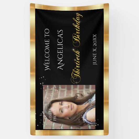 Banderoles Trentième Anniversaire, Paillettes Dorées, Personn (Vertical)