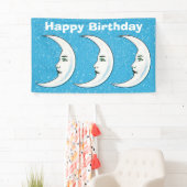 Banderoles Trois joyeux Anniversaire Blanc Croissant Lune Vis (En situation)