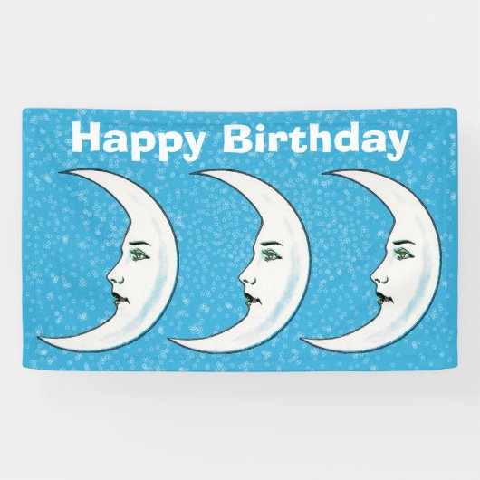 Banderoles Trois joyeux Anniversaire Blanc Croissant Lune Vis (Horizontal)
