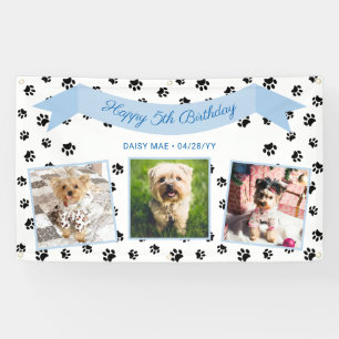 Banderoles Trois photo Black Empreintes de pattes Blue Pet An
