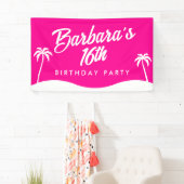 Banderoles Tropical Beach Hot Pink Script Sweet 16 (En situation)