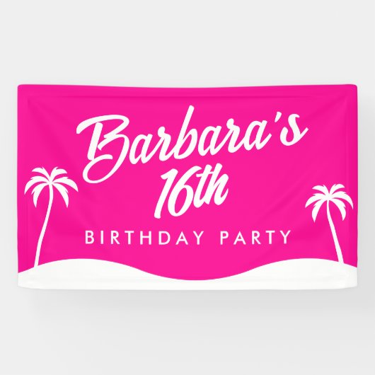 Banderoles Tropical Beach Hot Pink Script Sweet 16 (Horizontal)
