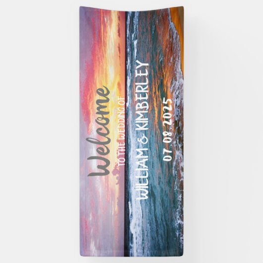Banderoles Tropical Beach Ocean Waves Sunset Mariage élégant (Vertical)