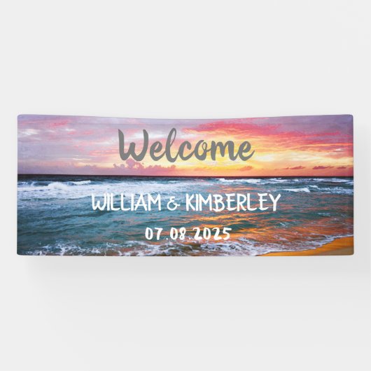Banderoles Tropical Beach Ocean Waves Sunset Mariage élégant (Horizontal)