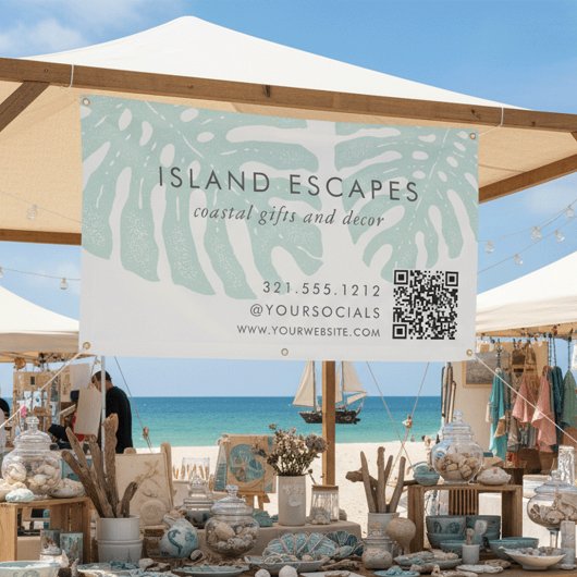 Banderoles Tropical Botanical Monstera Leaf QR Code Entrepris