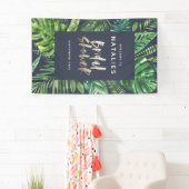 Banderoles Tropical feuille de palme & or script douche de ma (En situation)