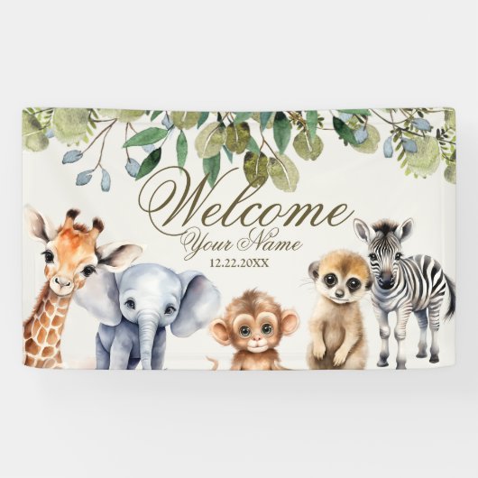 Banderoles Tropical Jungle Safari Animaux Green Feuilles Part (Horizontal)