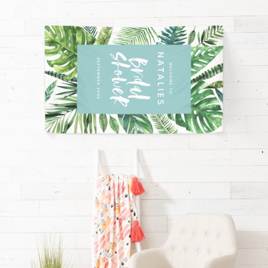 Banderoles Tropical palm leaf & script nuptiale (En situation)