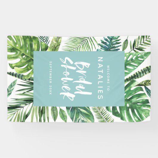 Banderoles Tropical palm leaf & script nuptiale (Horizontal)