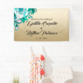 Banderoles Turquoise Aquarelle Rose Golden Elegance Mariage (En situation)