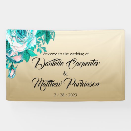Banderoles Turquoise Aquarelle Rose Golden Elegance Mariage (Horizontal)