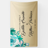 Banderoles Turquoise Aquarelle Rose Golden Elegance Mariage (Vertical)