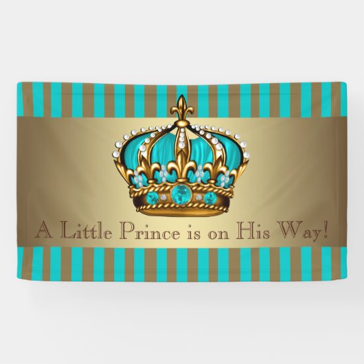 Banderoles Turquoise Bleu Baby shower Prince Couronne Or (Horizontal)