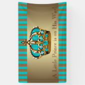 Banderoles Turquoise Bleu Baby shower Prince Couronne Or (Vertical)