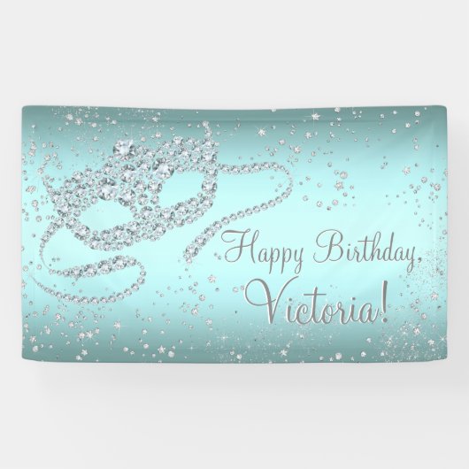 Banderoles Turquoise Blue Masquerade fête d'anniversaire (Horizontal)