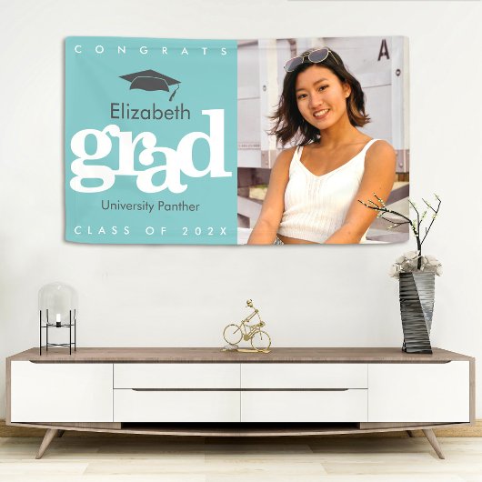 Banderoles Turquoise graduation photo gris casquette audacieu