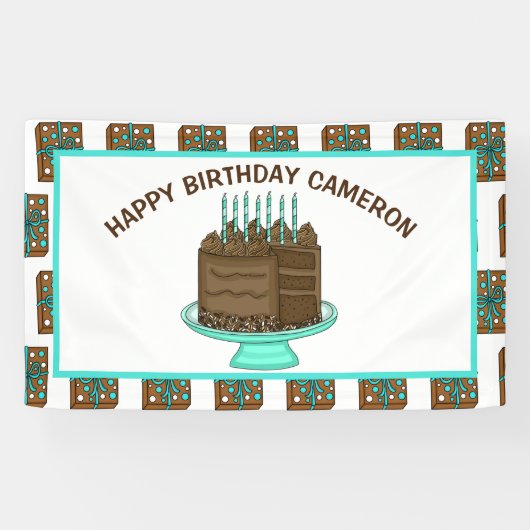 Banderoles Turquoise personnalisé et Brown Joyeux anniversair (Horizontal)