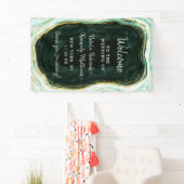 Banderoles Turquoise Vert & Or Agate Marbre Mariage Bienvenue (En situation)