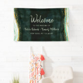 Banderoles Turquoise Vert & Or Agate Marbre Mariage Bienvenue (En situation)