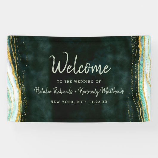 Banderoles Turquoise Vert & Or Agate Marbre Mariage Bienvenue (Horizontal)