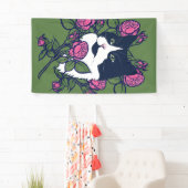 Banderoles Tuxedo Cat Peony Floral Art Tuxie Cats (En situation)