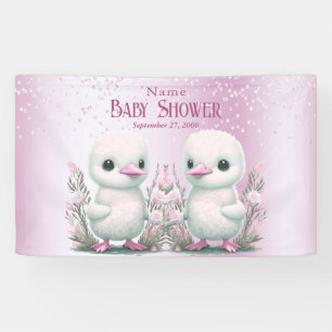 Banderoles Twin Canards Rose Baby shower Floral Bienvenue