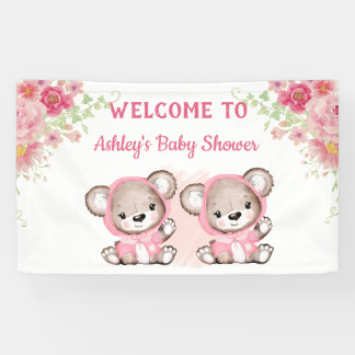 Banderoles Twins Ours Rose Floral Baby shower personnalisé