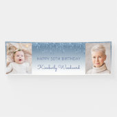 Banderoles Two Photo Blue Dripping Glitter 50th Birthday (Horizontal)