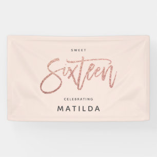 Banderoles Typographie rose parties scintillant d'or rose fil