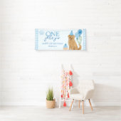 Banderoles Un An d'Or Chien Retriever Bleu 1er Anniversaire (En situation)