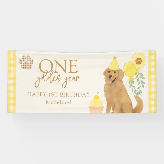 Banderoles Un An d'Or Chien Retriever Jaune Anniversaire (Horizontal)