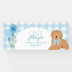 Banderoles Un an doré pour le chiot doodle bleu pour son 1er