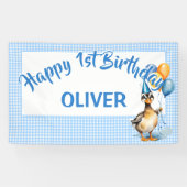 Banderoles Un canard chanceux bleu en vichy heureux anniversa (Horizontal)