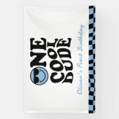 Banderoles Un Cool Dude Wavy Blue Smile Face 1er anniversaire (Verticale)