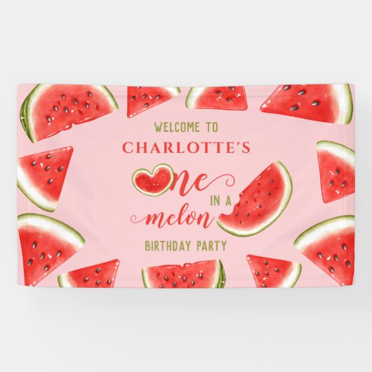 Banderoles Un Dans Un Melon Watermelon Rose Accueil Anniversa (Horizontal)