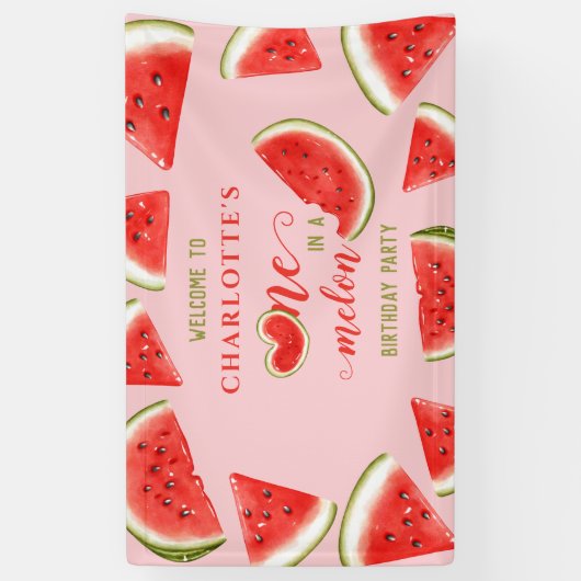 Banderoles Un Dans Un Melon Watermelon Rose Accueil Anniversa (Vertical)