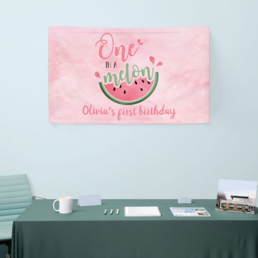 Banderoles Un dans une pastèque Melon aquarelle 1er anniversa (Salon professionnel)