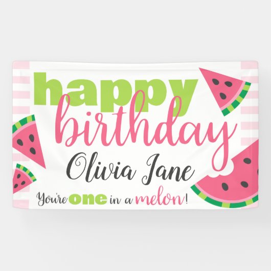 Banderoles Un dans une pastèque Melon Joyeux Anniversaire Cus (Horizontal)