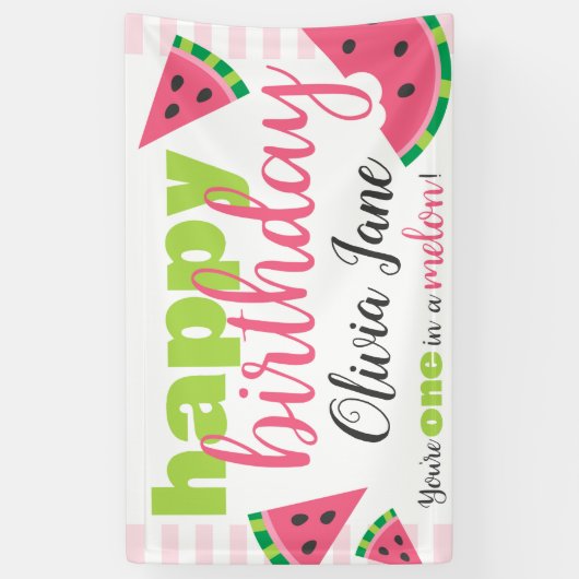 Banderoles Un dans une pastèque Melon Joyeux Anniversaire Cus (Vertical)